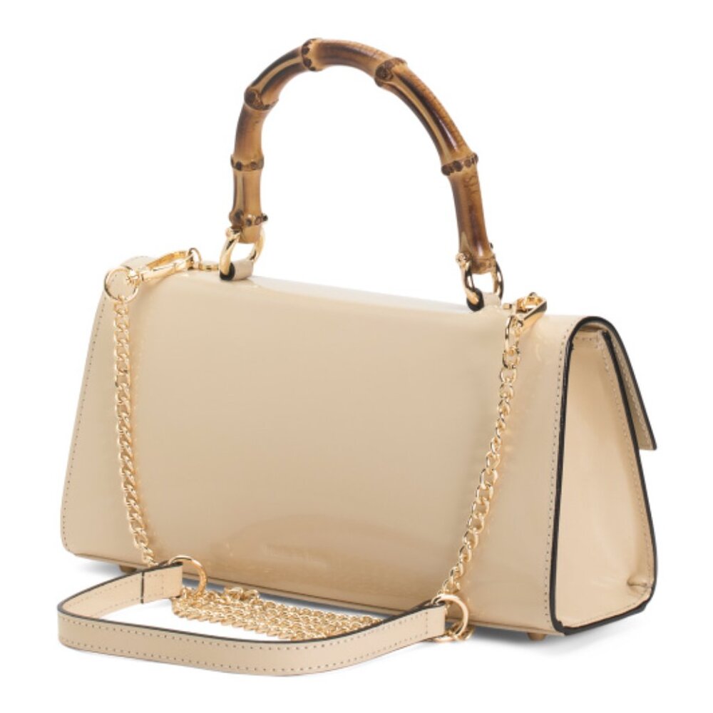 PRATESI Made In Italy Patent Leather Bamboo Handle Satchel - Picture 4 of 4